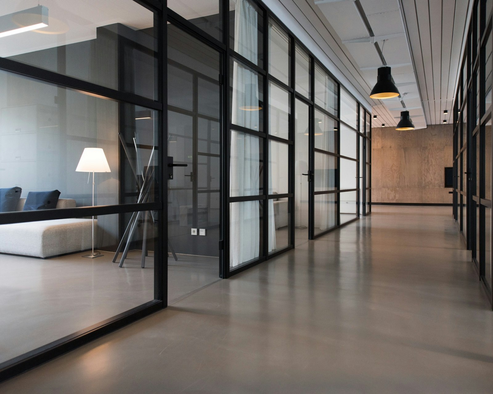 Studio floor with long shared tables