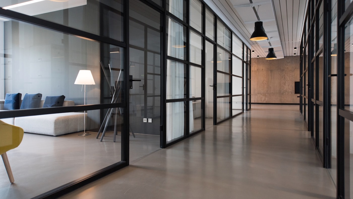 Glazed studio corridor